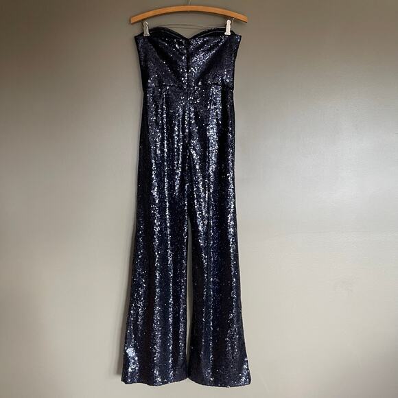 Saloni Aurelie Jumpsuit Blue Sequin Strapless Wide Leg Size 2 Sexy Chic Dressy - Picture 13 of 16